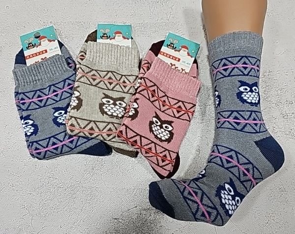 Шкарпетки Житомир "Крокус" 2283-40 махрові жіночі, р. 36-40 -випадковий мікс кольорів -(Сови між орнаментом -махра) -уп. 12 шт