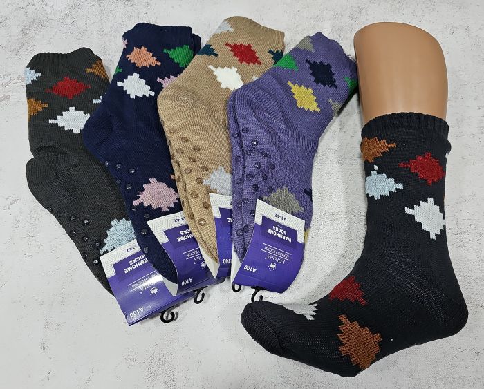Шкарпетки "КОРОНА" а100-21 термо чоловічі домашні з гальмами на товстому хутрі + вовна, р. 41-47 -асорті -(однотонні + кольорові хвилясті ромби) -уп 12 шт.