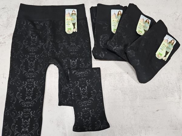 Лосини "Алія" А-190-3 безшовні на хутрі з з рельєфним візерунком, р. XL/7XL-(48-54) -(чорні +мікс візерунків -без вибору!)