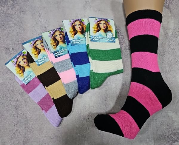 Шкарпетки "Дукат" 549-17 стрейч жіночі р. 36-40 - асорті -(Високі +широкі двокольорові смужки -стрейч) -уп. 12 шт