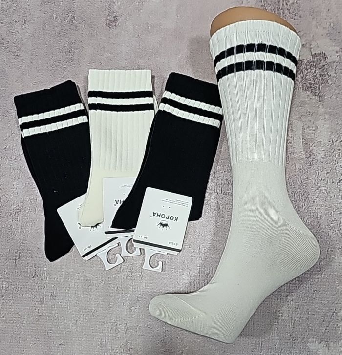 Шкарпетки "Корона" BY636-2 стрейч /cotton жіночі, нар. 37-41 - асорті - (Теніс високі чорні +молочні +на широкій резинці в рубчик зверху дві смужки) - уп. 10 шт
