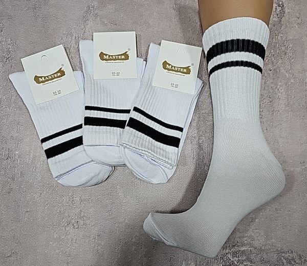 Шкарпетки Житомир "Master" 206-2 бавовна-стрейч жіночі "теніс -білі+смужки" р. 23-25 -уп. 12 шт