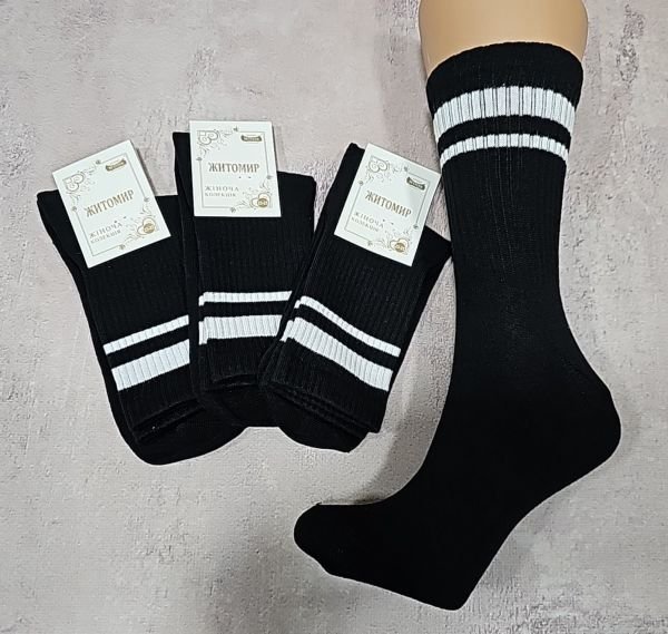 Шкарпетки Житомир "Master" 206-1 бавовна-стрейч жіночі "теніс -чорні+смужки" р. 23-25-уп.12 шт