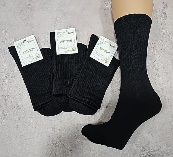 Шкарпетки Житомир "Master" 206-3 бавовна-стрейч жіночі "теніс -чорні однотонні" р. 23-25 -уп. 12 шт