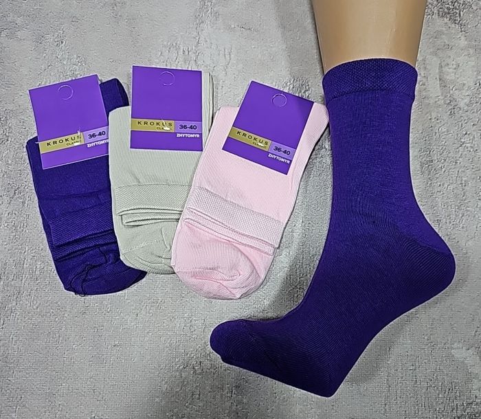 Шкарпетки Житомир "Krokus aktiv" 935-5 cotton-стрейч жіночі, р. 36-40 -випадкове асорті -(бавовна -кольорові -високі -100%)
