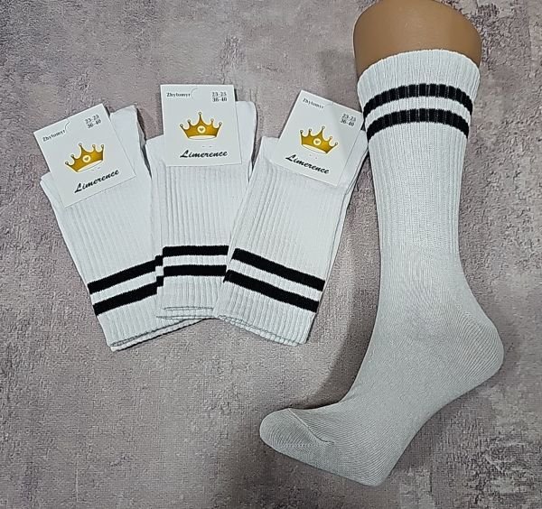 Шкарпетки житомир "LIMERENCE" 433-2 стрейч жіночі теніс р. 36-40 -(теніс -білі +зверху дві смужки -жін.)
