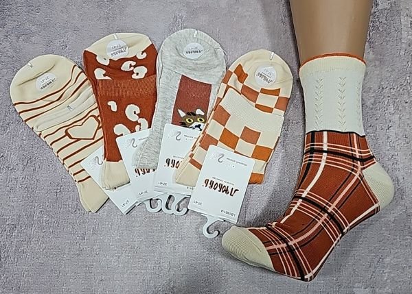 Шкарпетки "Любов" LB1801-4 стрейч/бавовна жіночі, р. 37-41 -асорті -(молочно-помаранчеві +різний мікс візерунків) -уп. 10 шт