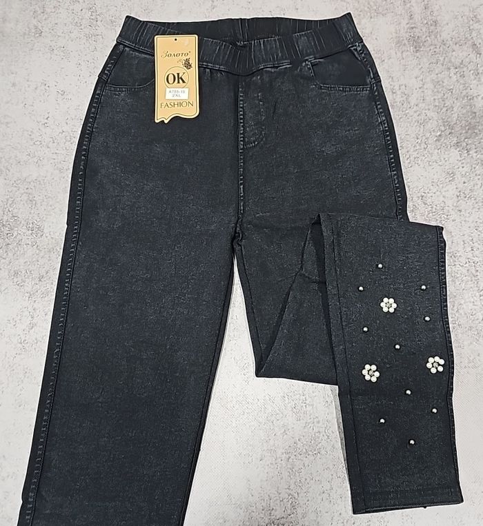 Джегінси "ЗОЛОТО" 755-15 джинси-стрейч, знизу візерунок з "перлин" + спереду та ззаду кишені, р. 2XL-(44-46) -(чорні)