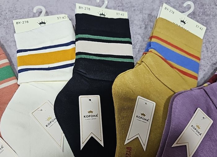Шкарпетки "Корона" ВY278-6 стрейч /cotton жіночі, р. 37-42 -асорті -(Високі /однотонні +під гумкою кольорові смужки) -уп. 10 шт