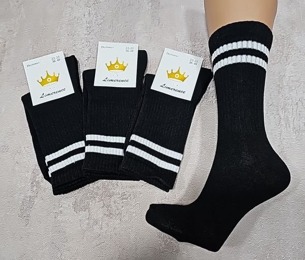 Шкарпетки житомир "LIMERENCE" 433-1 стрейч жіночі теніс р. 36-40 -(Чорні дві білі смужки на гумці -жін.) -уп. 12 шт