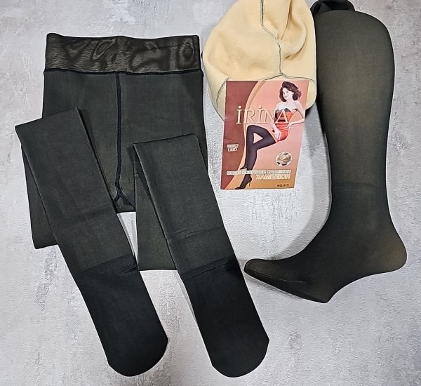 Колготки "IRINA" 015 хамелеон на щільному флісі до стопи з імітацією капронових, з ефектом голих ніжок, р. 44-48 /2 шви -(чорні) -уп. 1 шт