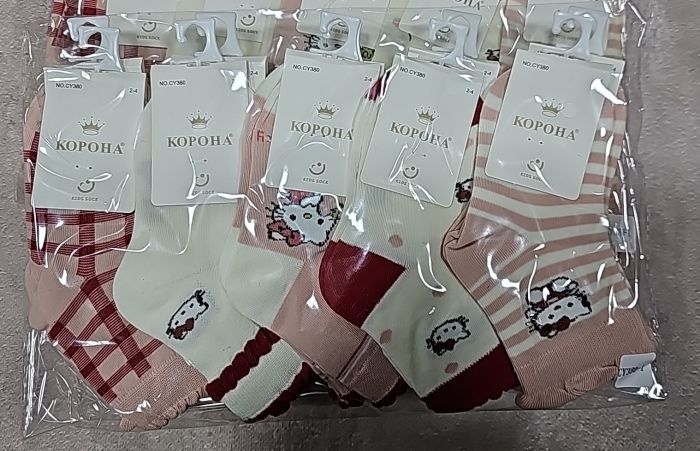 Шкарпетки "Корона" CY380-1стрейч /cotton дитячі р. 2-4, 5-7, 8-10 -(вік дитини) -асорті -(рожево-білий мікс + мікс візерунків із кішечкою Kitti) -уп. 10 шт