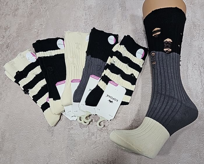 Шкарпетки "Корона" BY591-2 стрейч / cotton жіночі, р. 36-41 - асорті - (Теніс / смугасті +однотонні в рубчик -чорні /молочні /сірі з дірками під гумкою) - уп. 10 шт