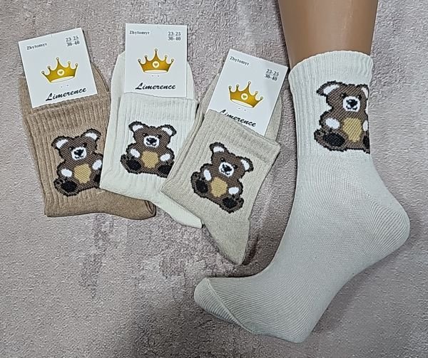 Шкарпетки Житомир "Limerence" 422-07 стрейч жіночі "Теніс середні", р. 36-40 -асорті - (середні-теніс /кавовий мікс + на широкій гумці в рубчик великий ведмідь)