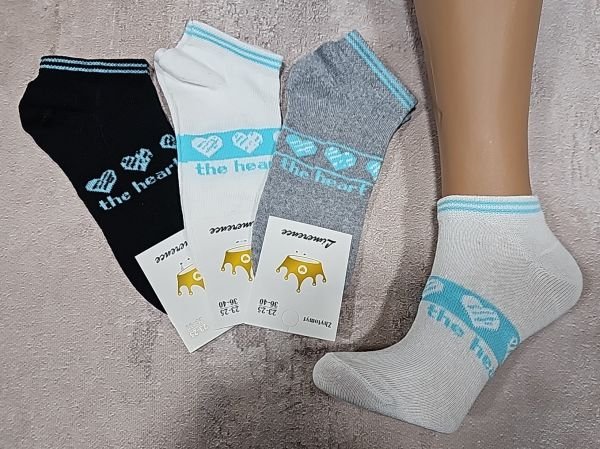 Шкарпетки Житомир "Limerence" 400-14 стрейч жін. (короткі) р. 36-40 -асорті -(Однотонні /три кольори +блакитні смужки на гумці + блакитні серця на смужці -короткі -стрейч) -уп. 12 шт