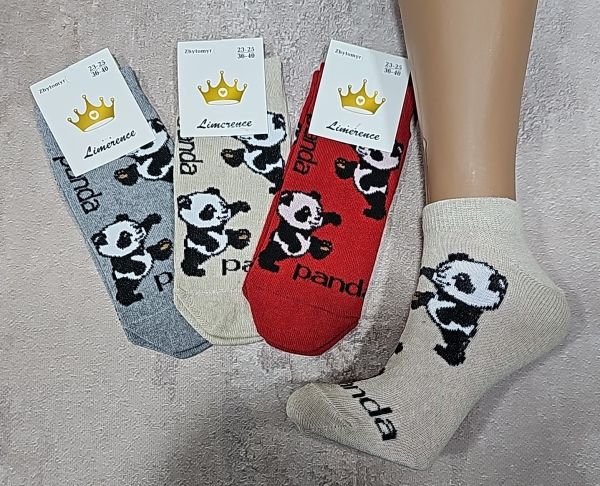 Шкарпетки Житомир "Limerence" 400-17 стрейч жін. (короткі) р. 36-40 -асорті -(великі панди з написами) -уп. 12 шт