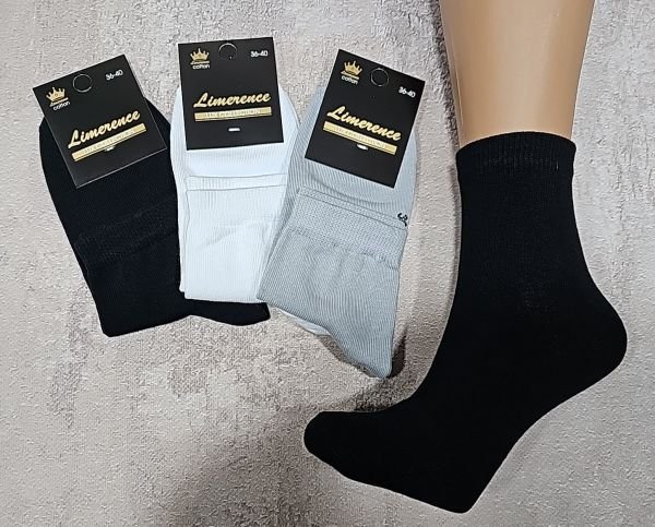 Шкарпетки Житомир "Limerence LUX" 682-04 cotton-стрейч жіночі (узбецька бавовна /середні), р. 36-40 -("середні -LUX-бавовна -сірі /білі /чорні -жін.) -уп. 12 шт