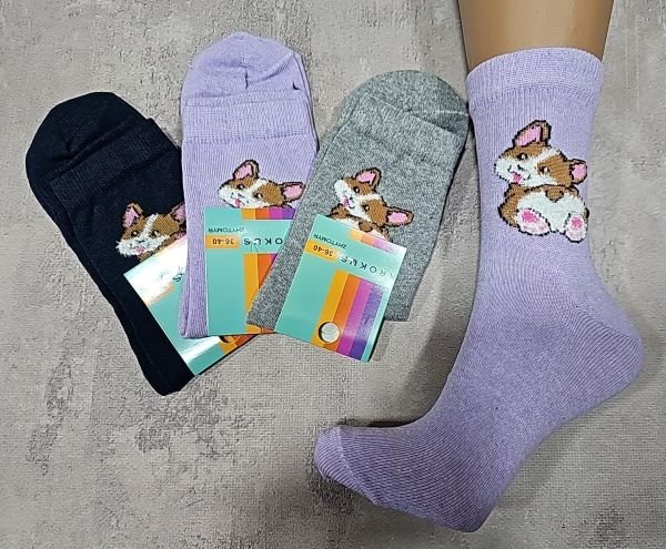 Шкарпетки Житомир "Krokus" 774-2 економ/стрейч жіночі, р. 36-40 -асорті -("економ" високі /однотонні + збоку песик корги -стрейч)