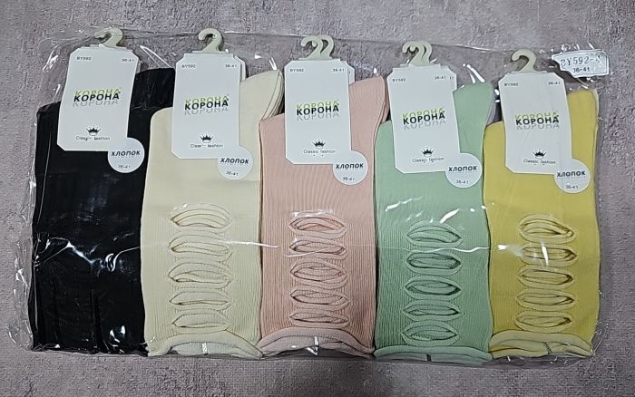 Шкарпетки "Корона" BY592-4 стрейч /cotton жіночі, р. 36-41 -асорті -(високі / кольорові з розрізами з боків) -уп. 10 шт