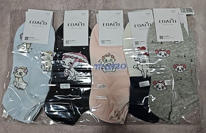 Шкарпетки "COALO" BМ6851 стрейч /cotton жіночі, р. 36-41 -(короткі /кольорові з вишивкою ніжних кішечок) - уп. 10 шт