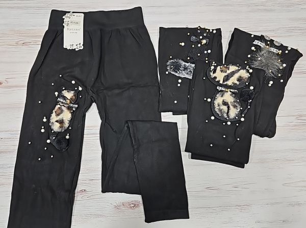 Лосини "НАТАЛІ" к-228-1 безшовні +з одного боку пухнастий котик +перлини р. 46-48 -(чорні)