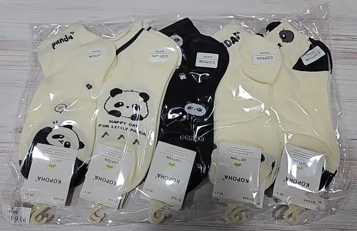 Шкарпетки "Корона" BY646-17 стрейч /cotton жіночі, р. 36-41 -(укорочені /молочні +чорні молочні із середньою гумкою +мікс мордочок панд та написів) - уп. 10 шт
