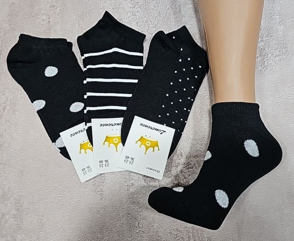 Шкарпетки Житомир "Limerence" 400-06 стрейч жін. (короткі) р. 36-40 -асорті -(чорні з білим візерунком -горох /смужки /крапочки -короткі -стрейч)