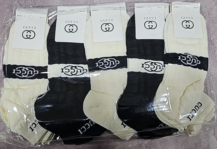 Шкарпетки "Корона /Guc..I" ВF003-2 стрейч /cotton жіночі, р. 36-41 -асорті -(чорно-молочний мікс / укорочені з широкою гумкою з опуклим візерунком + мікс Guc..I) -уп. 10 шт