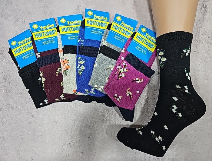 Шкарпетки "Житомир Преміум" 112-42 стрейч жін, р. 23-25 -випадкове асорті -(дрібні гілочки з квіточками по всій шкарпетці -стрейч) -уп. 12 шт
