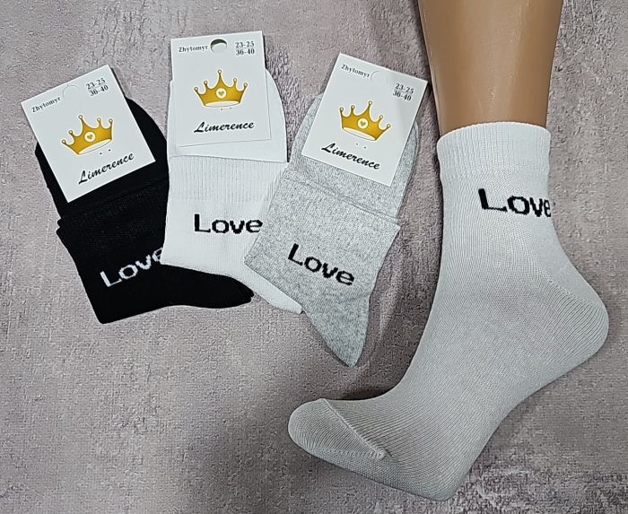 Шкарпетки Житомир "Limerence" 403-81 стрейч жін. (середні) р. 36-40 -асорті -(середні +збоку напис LOVE на сірому /білому /чорному -стрейч) -уп. 12 шт