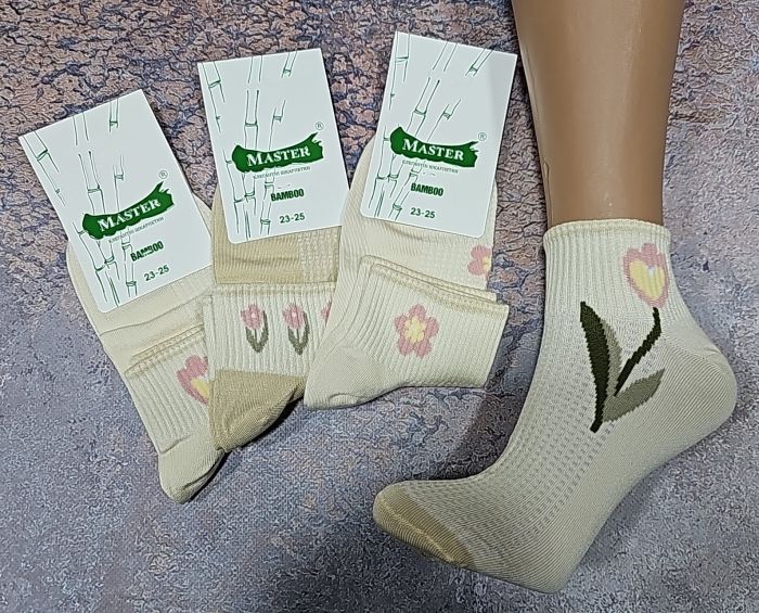 Шкарпетки Житомир "Master" 932-44 безшовні бамук стрейч жін, р. 23-25 -випадкове асорті -(середня резинка /бежеві + тюльпан + рожеві квіти мікс)