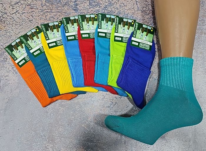 Шкарпетки Житомир "Мaster" 619-4 стрейч /cotton чоловічі "Теніс-середній борт" р. 25-27, 27-29 -випадкове асорті - (кольорові /яскраві +широка "середня" резинка в рубчик) -уп. 12 шт