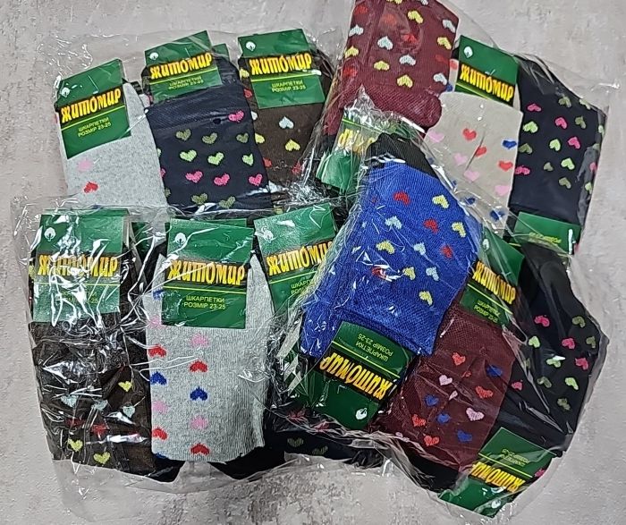 Шкарпетки "Житомир Преміум" 112-52 стрейч жін, р. 23-25 -випадкове асорті -(дрібні кольорові сердечки по всій шкарпетці -стрейч)