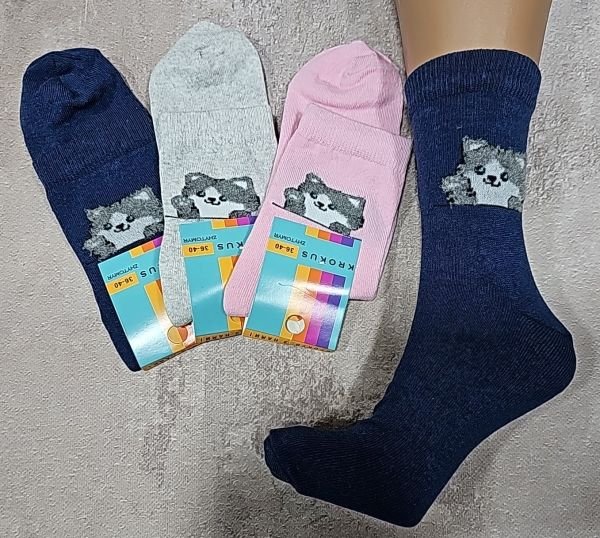 Шкарпетки Житомир "Krokus" 774-6 економ/стрейч жіночі, р. 36-40 -асорті -("економ" високі /однотонні + збоку сірий котик -стрейч)