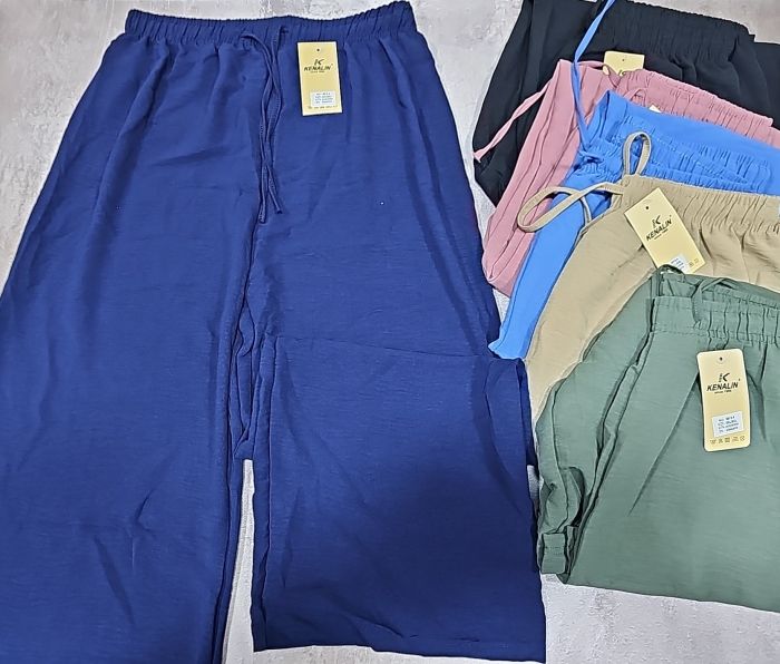 Прогулянкові штани "Kenalin" 9810-4 палаццо з легкої тканини, р. XL/2XL-(44-46), 3XL/4XL-(46-48), 5XL/6XL-(48-50) -(бежеві, пудрові, голубі, сині, хакі, чорні)