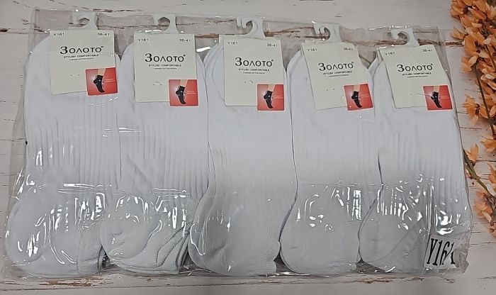 Шкарпетки "Золото" Y161-1 стрейч / cotton жіночі, 36-41 -(короткі / білі в рубчик) -уп. 10 шт