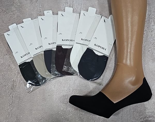Шкарпетки-сліди "Корна" WB-0503-2 чоловічі з лазерної мікрофібри та бавовняної підошвою +з силіконом на п'яті, р. 41-46 -асорті -(однотонні /гладкі -чол.) -уп. 12 шт