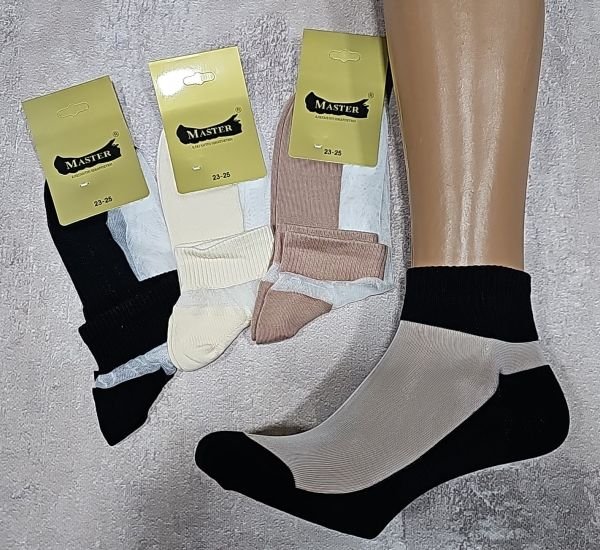 Шкарпетки Житомир "Master" 253-84 безшовні стрейч жіночі, р. 23-25 -(асорті -з прозорим верхом +однотонна підошва /середні) -уп. 12 шт