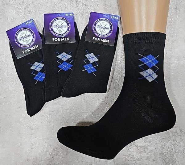 Шкарпетки "Дукат-FOR MEN" С411-2 стрейч "класика" чоловічі -(синя етикетка) р. 41-45 -(чорні +збоку великі ромби -стрейч)