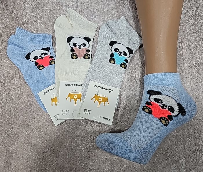 Шкарпетки Житомир "Limerence" 03-42 сітка жіночі короткі, р. 36-40 -асорті -(сіточка -збоку панда з кольоровим серцем) -уп. 12 шт