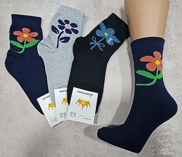 Шкарпетки житомир "LIMERENCE" 412-16 стрейч жіночі (високі) р. 36-40 -асорті -(збоку велика квітка ромашки з різними мікс пелюстками -стрейч)