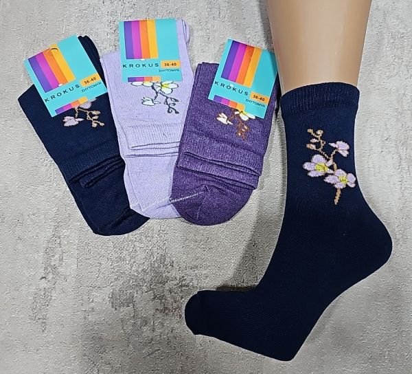 Шкарпетки Житомир "Krokus" 774-10 економ /стрейч жіночі, р. 36-40 -випадкове асорті -("економ" високі /однотонні + збоку гілочка орхідеї -високі -стрейч)