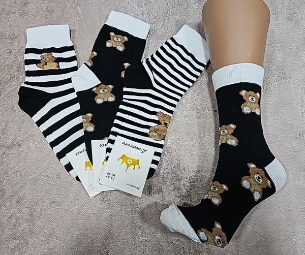 Шкарпетки Житомир "LIMERENCE" 412-25 стрейч жіночі (високі) р. 36-40 -асорті -(На чорних + чорно-білих смужках різні ведмедики -стрейч)