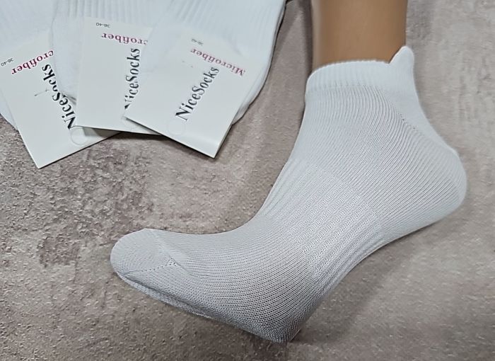 Шкарпетки "NiceSocks" 421-WHITE мікрофібра жіночі, р. 36-40 -(білі з язичком ззаду + посередині гумка фіксатор) -уп. 10 шт