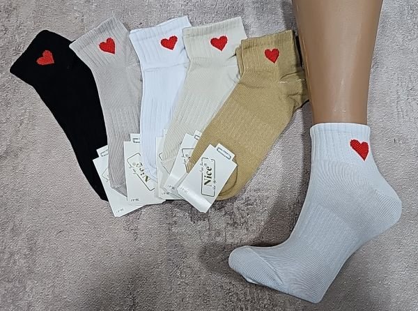 Шкарпетки "NiceSocks" 700 стрейч-cotton жіночі, р. 36-41 -асорті -(Середні /однотонні +на середній гумці в рубчик червоне серце + посередині гумка фіксатор -стрейч) -уп. 10 шт