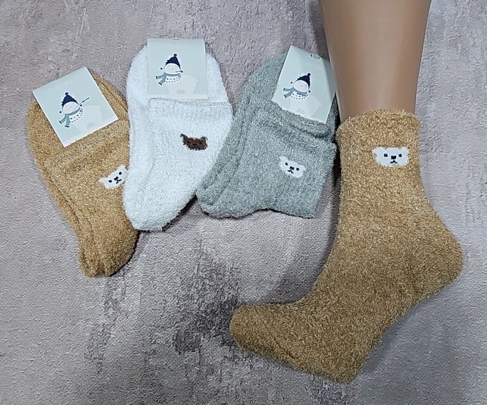 Шкарпетки "NiceSocks" 712-МВ-MIX-6 трава-плюш жіночі, р. 36-40 -асорті -(бежеві /сірі /білі +на середній гумці в рубчик маленькі мордочки ведмедиків) -уп. 6 шт