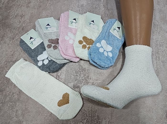 Шкарпетки "NiceSocks" 710-MIX трава-плюш жіночі, р. 36-40 -асорті -(кольорові +на підошві велика лапка + спереду сердечко) -уп. 10 шт