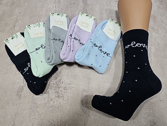 Шкарпетки "NiceSocks" 501-LOV махрові жіночі, р. 36-40 -асорті -(Однотонні в горошок + під гумкою напис --LOVE-- -махра) -уп. 10 шт