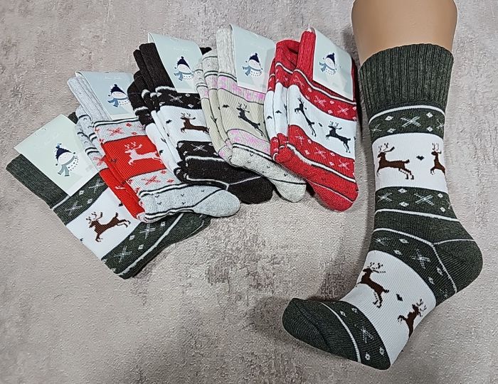 Шкарпетки "NiceSocks" 502-MIX махрові жіночі, р. 36-40 -асорті -(Орнамент +олені -махра) -уп. 10 шт