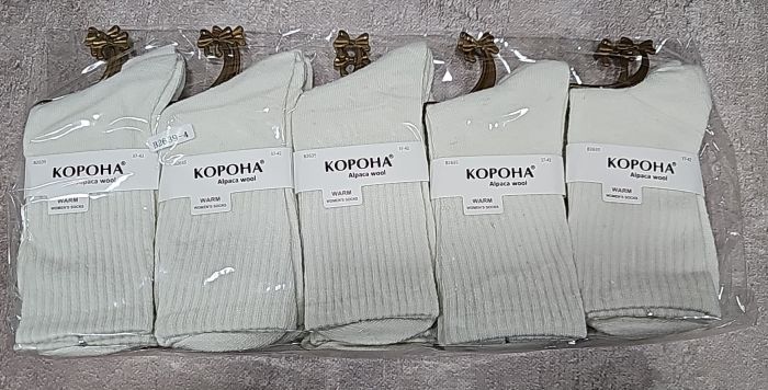 Шкарпетки "КОРОНА" В2639-4 (2635) термо альпака вовна жіночі, р. 37-42 -(Білі з високою гумкою в рубчик) -уп. 10 шт